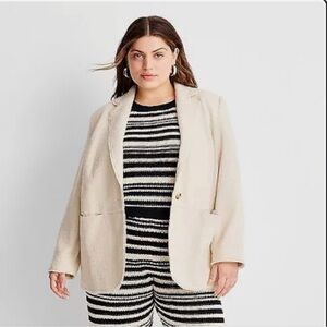 Future Collective Cream Textured Blazer with Notched Lapels